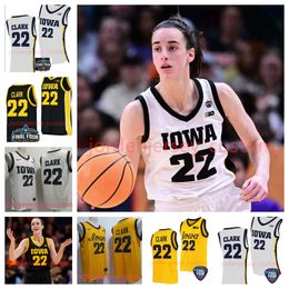 2024 Final Four Jersey 22 Caitlin Clark Iowa Hawkeyes Women College Basketball Jerseys 2023 Final Four Black White Yellow Custom Stiched Men Youth