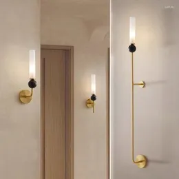 Wall Lamps Natural Marble Ball Lamp Foyer Restaurant Aisle Bedroom Lighting Sconce Brass White Acrylic Lampshade Drop G9 Bulb