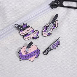 Brooches Knife Dagger Enamel Pin The Patriarchy Brooch Purple Witch Gift Accessories Halloween Heart Badge Lapel Clothes Jewellery