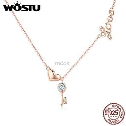 Pendant Necklaces WOSTU Real 925 Sterling Silver Gold Color The Key Of Heart Pendant Necklace For Women Wife Lover Jewelry Gift CQN292 240419