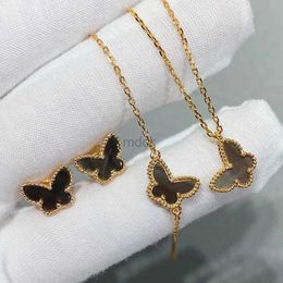 Pendant Necklaces Fashion Brand Rose Gold Grey Fritillaria Mini Butterfly Necklace Earrings Bracelets Womens Luxury Fine Jewellery Set Party Gift 240419