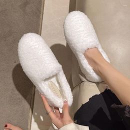 Casual Shoes Luxury Lambwool Moccasins Femme Winter Cotton Women Warm Plush Loafers Comfy Curly Sheep Fur Flats Slip On