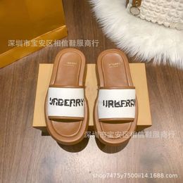 Slippers High Version b Family Plaid Cloth One Line for Women Thick Soled Outer Wear Flat Sole Sandals Straight