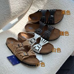 Cork Slippers Produced in Dongguan, High-quality Men's Women's Leather Square Buckle Broadband Thick Sole Sandals