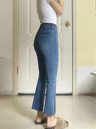 Women's Jeans Retro Blue Flared Large Size Elastic Casual Cropped Horseshoe Pants Trousers Cargo Women Japanese Streetwear