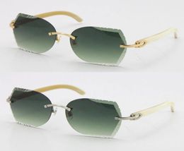 designer Carved Trimming Diamond Cut Lens Sunglasses Rimless White Genuine Natural Horn Sun glasses driving Decoration Eyewear Fas6412932