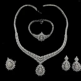 Necklace Earrings Set Stunning Water Drop Cubic Zirconia Jewelry For Women Nigeria Saudi Arabia 4PCS Bridal Wedding