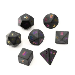 Gemstones Natural Obsidian Polyhedral Loose Gemstones Dice 7pcs Set Dungeons & Dragons Plating Fonts Stone Dice Set DND RPG Games Ornaments