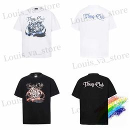 Men's T-Shirts Black White Digital Ghost Print THUG CLUB T Shirt Men Women Casual Top T T-Shirt T240419