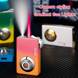 Creative Camera Design Iatable Red Flame Lighter Transparent Air Chamber with Lighting Outdoor Windproof Metal Lighter Gift