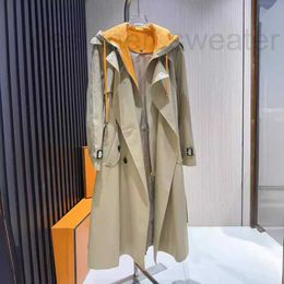 Women's Trench Coats Designer Leisure Double breasted Spliced Sweater Hooded Drawstring Long Detachable Windbreaker Coat for Women LW1E