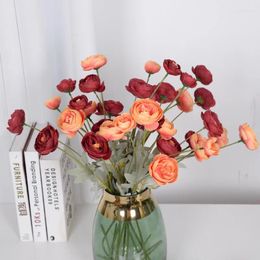 Decorative Flowers 60CM 4Head Rose Artificial Flower Bouquet PU Fake Living Room Decorations Table Wedding Christmas Atmosphere Love