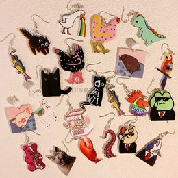 Other Earrings For Women Girls Hip Hop Cute Exaggeration Special Creativity Jewelry Animal Chicken Cat Dinosaur Rainbow 240419
