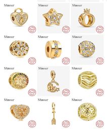 NEW gold path lock clip star arrow honey comb crown Bead fit Original charms silver 925 Bracelet necklace for women DIY5036536