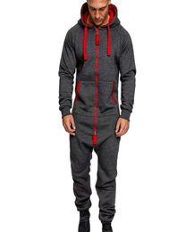 Men039s Tracksuits 2021 Mens Pure Color Splicing Jumpsuit Men Onepiece Garment Pajama Playsuit Zipper Hoodie Male Onesie Jumps4579627