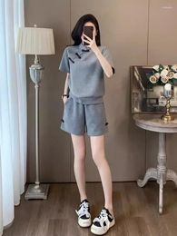 Women's Tracksuits 2024 Chinese Style Casual 2 Piece Sets Women Outfit Summer Fashion Short Sleeved T Shirts Shorts Grey Track Suit