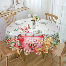 Table Cloth Christmas Candy Gingerbread Man Round Tablecloth Waterproof Wedding Decor Cover Party Decorative