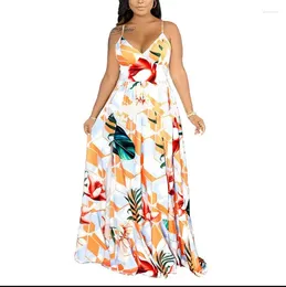 Casual Dresses Boho Spaghetti Straped Swing Long For Women Summer Beach Dress Female Holiday Sea Side Print Sun