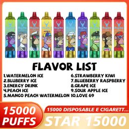 Big Capacity Stagbar Star 15000 Puffs Disposable Vapes Rechargeable E Cigarettes 15K 18K 20K Puff Bar 22ml Vape Pen 2% 5% Nicotine Vapers Prefilled Pod Vaper Mesh Coil