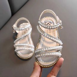 JVPR Sandals Girl Sandals Summer Fashion Kids Baby Girls Bling Rhinestone Princess Single Sandals For Little Big Girls Shoes 240419