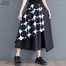 Skirts Layers Design Dots Printed Loose Fit Woman Black Skirt Korean Style Summer Ladies Casual Wear Mid Calf Length JJSK095