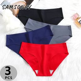 Women's Panties 3PCS/Set Sexy Ice Silk Female Underwear Seamless Low-Waist Solid Briefs For Ladies Skin-Friendly Soft Lingerie