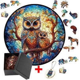 3D Puzzles Wooden Animal Jigsaw Puzzle Toy Owl Puzzle Game Set for Kids and Adults Birthday Gift Brain Teaser Family Interactive Board Game 240419