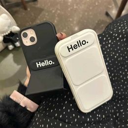 Cell Phone Cases Simple Hello Letter Leather Foldable Flip Bracket Case For iPhone 15 14 13 12 Pro Max Creative Kickstand Plain Shockproof Cover J240418