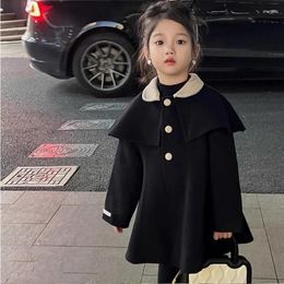 Jackets Girls' Winter Coat Woolen Medium Length Small Children's Lapel Cape Cotton Jacket Fashion Kids Outfit