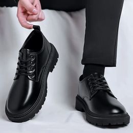 2024 Men Korea Leather Platform Oxfords Slip on Thick Tottom Male Derby Shoes Casual Loafers Mens Square Toe Formal Dress 240417