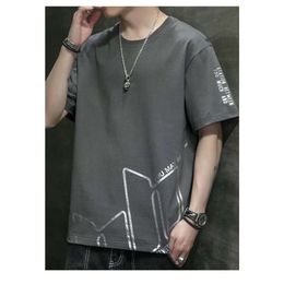 T-shirt Men's Plus Size Loose Trend Fake Two-piece Printed Hoodie Autumn Casual Round Neck Bottom Shirt