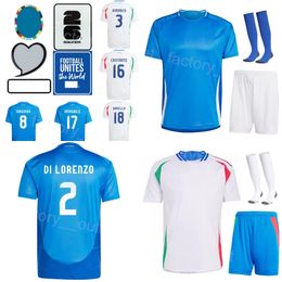 Euro Cup 24-25 Soccer Italia 9 Mateo Retegui Jerseys National Team 2 Giovanni Di Lorenzo 19 Davide Frattesi Nicolo Zaniolo Pellegrini Football Shirt Kits Mens Child