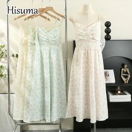 Casual Dresses 2024 Summer Women Chic Sling V-neck Print Cotton Linen Party Dress Female Elegant Strap A-line