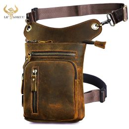 Packs Crazy Horse Leather Men Design Classic Sling Pouch Bag Multifunction Fashion Travel Fanny Waist Belt Pack Leg Drop Bag 21111