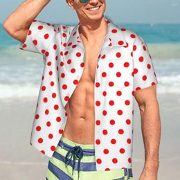Men's Casual Shirts Red Polka Dot Shirt Geometric Dots Vintage Print Elegant Hawaiian Men Short-Sleeve Beach Harajuku Oversize Blouses