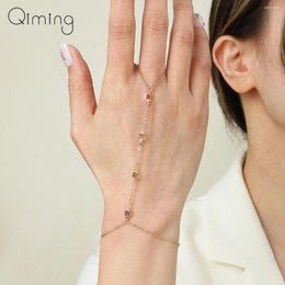 Link Bracelets Minimalist Zircon Geometric Bracelet Finger Ring Women Wedding Jewelry Hand Birthday Gift