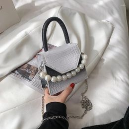 Shoulder Bags Multicolor Pearl Handle Super Mini Design PU Leather Lady Bag 2024 Stone Grain Messenger Travel Handbag