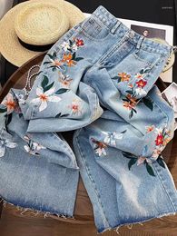 Women's Jeans National Style Embroidered Fashion For Women Spring Summer 2024 Wide Leg Straight High Waist All-Matching Denim Pants