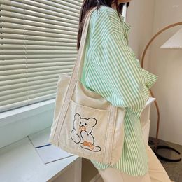 Shoulder Bags Cute Corduroy Bag For Women 2024 Shopper Designer Handbag Girls Cartoon Bear Student Bookbag Female Canvas Tote