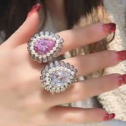 Cluster Rings French Vintage Princess Pink Shell Pearl Woman Banquet Ring