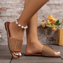 Slippers Concise Women Summer Flats Casual Flip Flops Square Toe Walking Shoes Slingback Beach Sandals Mujer Zapatos Slides