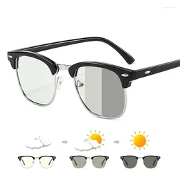 Sunglasses 2024 Pochromic Anti-blue Light Glasses Men Fashion Rectangle Semi Rimless Eyewear For Women Office Computer Goggle