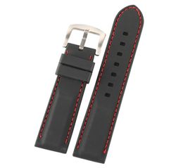 20mm 22mm 24mm Black Silicone Rubber Watch Strap Wrist Band Replacement Waterproof Watchband Red White Line Stitching Straight End7113578