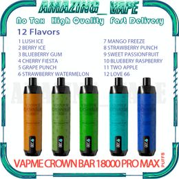 Original VAPME CROWN BAR PRO MAX 18000 Puff Disposable E Cigarettes 25ml Pod Battery Rechargeable Electronic Cigs Puffs 18K 0% 2% 3% 5% Vape Pen Kit