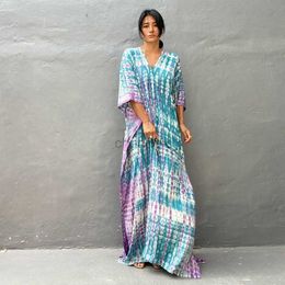 Abiti casual di base Fantasy BATIK TIE DREST DONNE DONNE Summer Rayon Long Maxi Dress Bali Coperchio Beach Ups Holiday abbigliamento da bagno Pullover Kaftan 240419