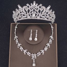 Luxury Crystal Crown Necklace Earring Set Rhinestone Bridal Jewellery Set Bridal Wedding Hair Accessories Jewellery Crown Tiara Set 240419