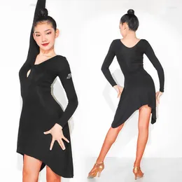 Stage Wear V-Neck Latin Dance Costume Sexy Black Women Long Sleeve Dress Cha Tango Training Clothes Performance VDL65