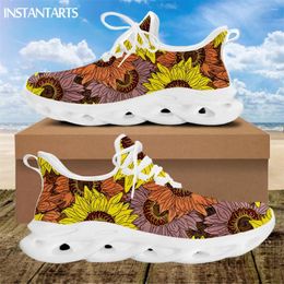Casual Shoes INSTANTARTS Painting Yellow Sunflower Print Female Running Sneakers Light Mesh Women's Footwear Platform Zapatos