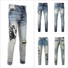 Designer for Mens Ripped Hip Hop High Street Hiking Pant Fashion Brand Pantalones Vaqueros Para Hombre Motorcycle Embroidery Close Slim Fit Jeans Men