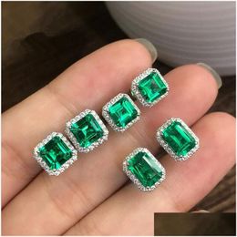 Stud Choucong Stunninjg Simple Fashion Jewelry Sterling Sier Princess Cut Emerald Cz Diamond Gemstones Women Earring Gift Drop Deliver Otefx